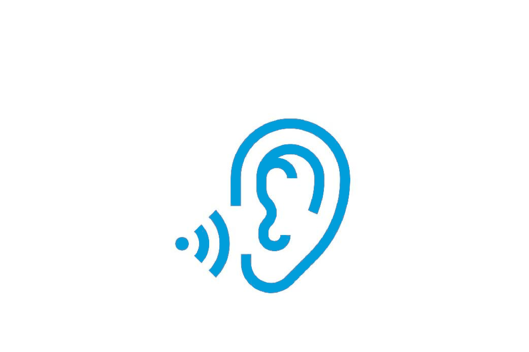A line icon of ear with emitting sound waves.
